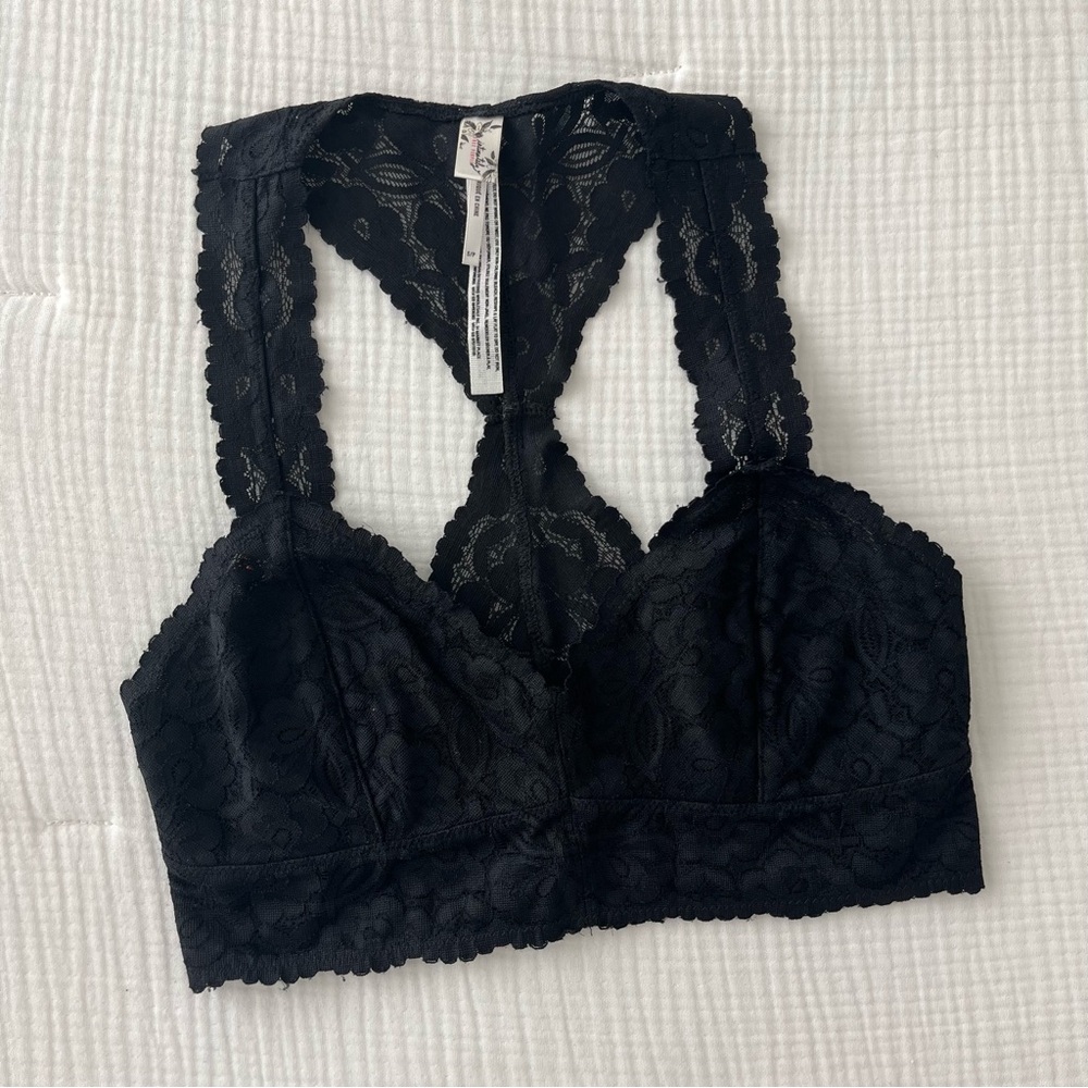 Free People Galloon Black Lace Racerback Bralette, size S